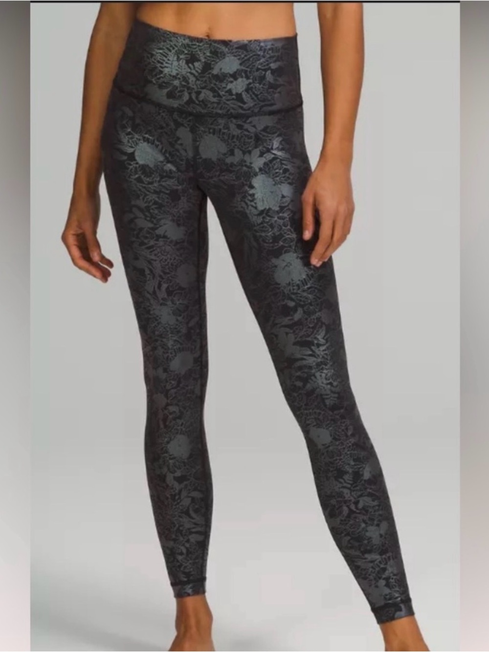 lululemon athletica wunder under Black Floral-Print High-Rise 28” Leggings